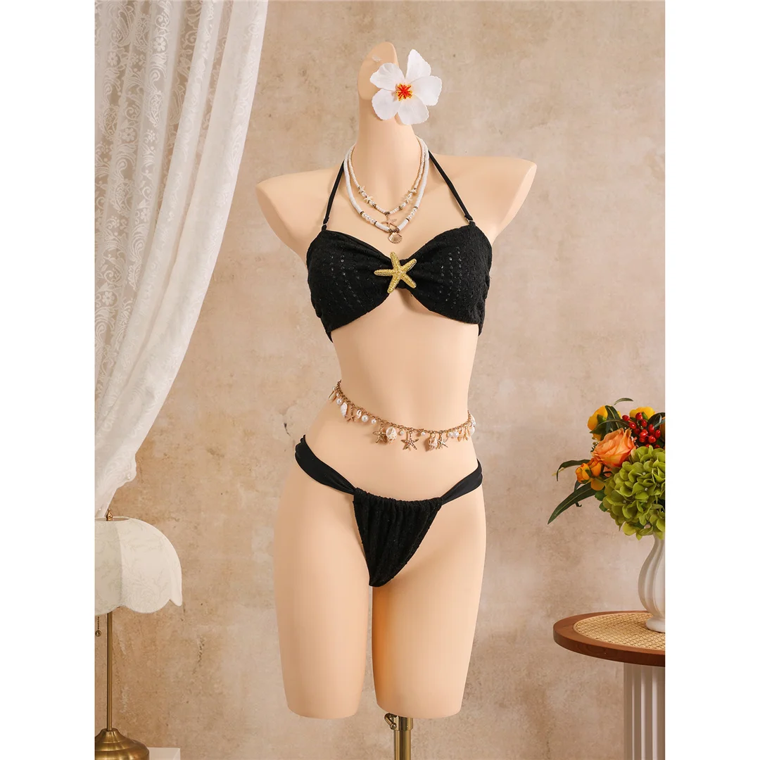Mit Rock Metall Seestern Neckholder-Bikini Damen-Badebekleidung Dreiteiliges Bikini-Set Badeanzug Badebekleidung Schwimmen V8372 – Detail 14