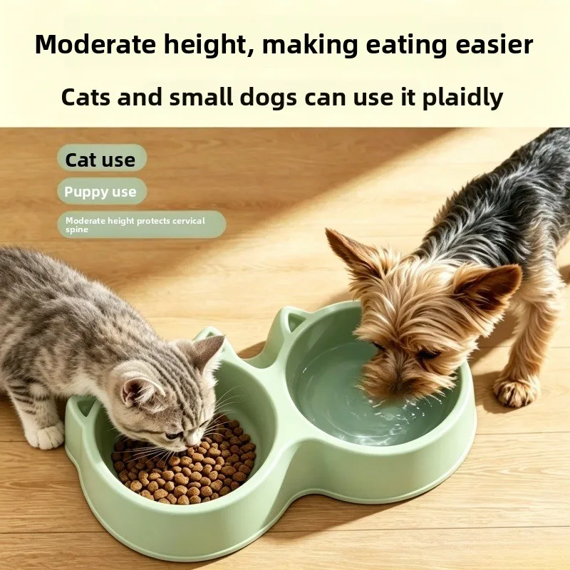 3PC Macaron Color Plastic Double Pet Bowl Anti Tip Two Compartment Feeder Cute Food Water Dish For Cats Dogs Pet Supply