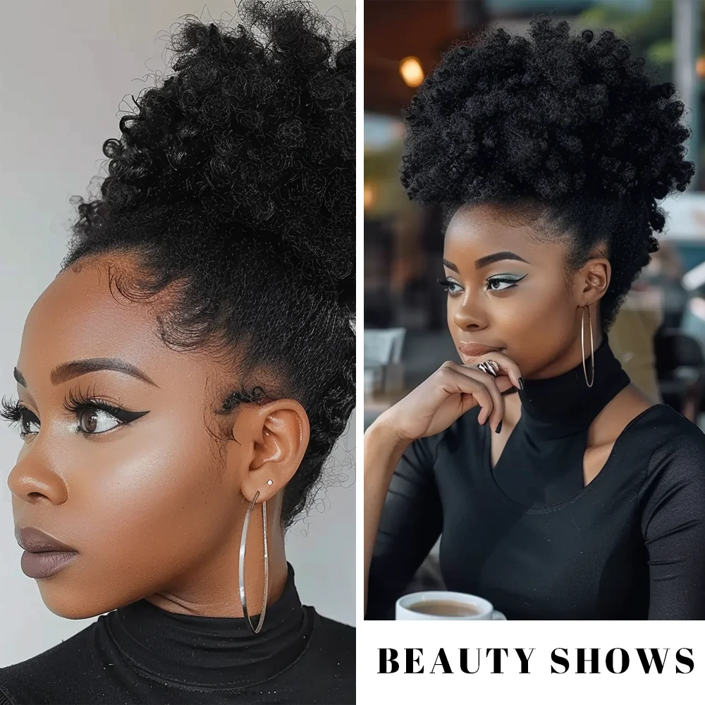 Afro Puff Drawstring Synthetic Ponytail Extension 10 Inch Premium Afro Puff Ponytail Short Kinky Bun Clip On Curly Ponytail Bun