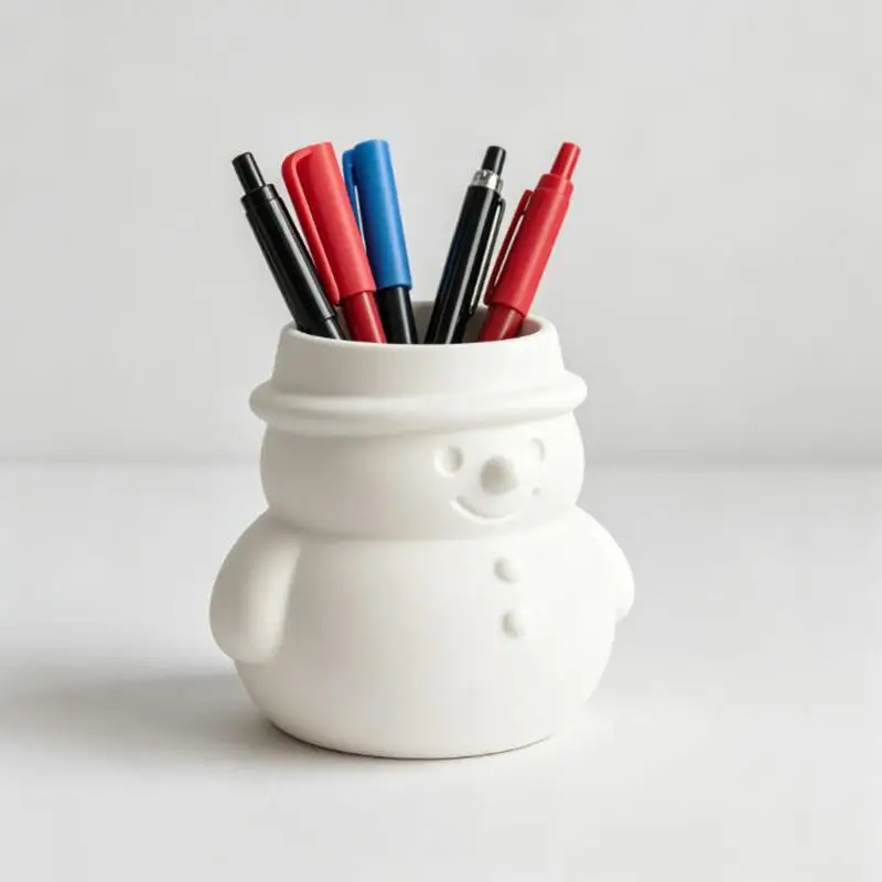 3D Printed Christmas Snowman Multifunctional Pen Holder, Holiday Desktop Decoration Ornament Perfect For Student Gifts