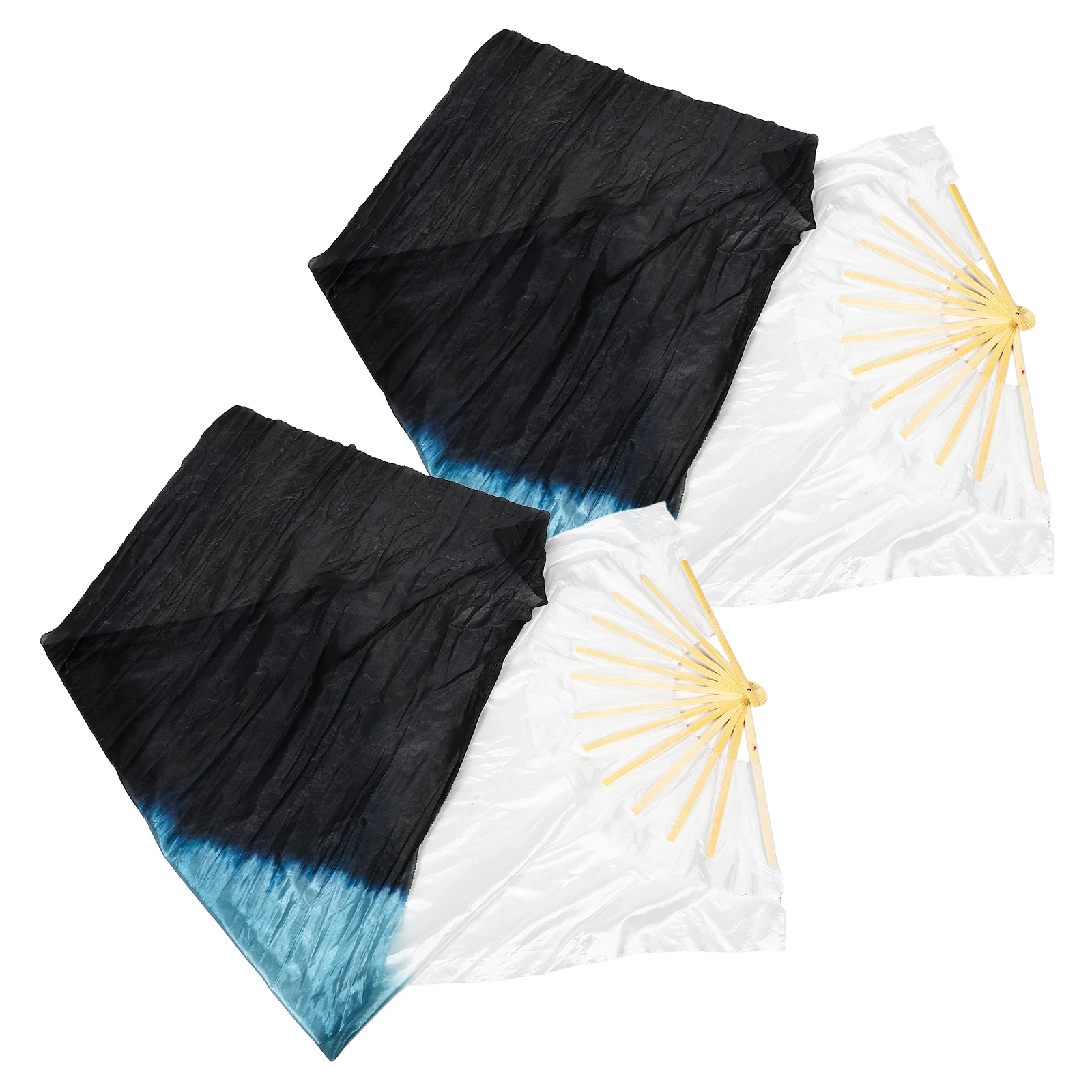 2 قطعة مراوح الرقص H عقد نسيج الحرير الصيني الدعائم طويلة قابلة للطي الخيزران مرحلة الزخرفية #4