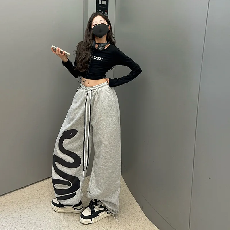 สาวฤดูใบไม้ผลิและฤดูใบไม้ร่วงชุด 2025 เด็กเด็กงูพิมพ์สายรัดคู่ Street Dance กีฬาหลวมสบายๆกางเกง