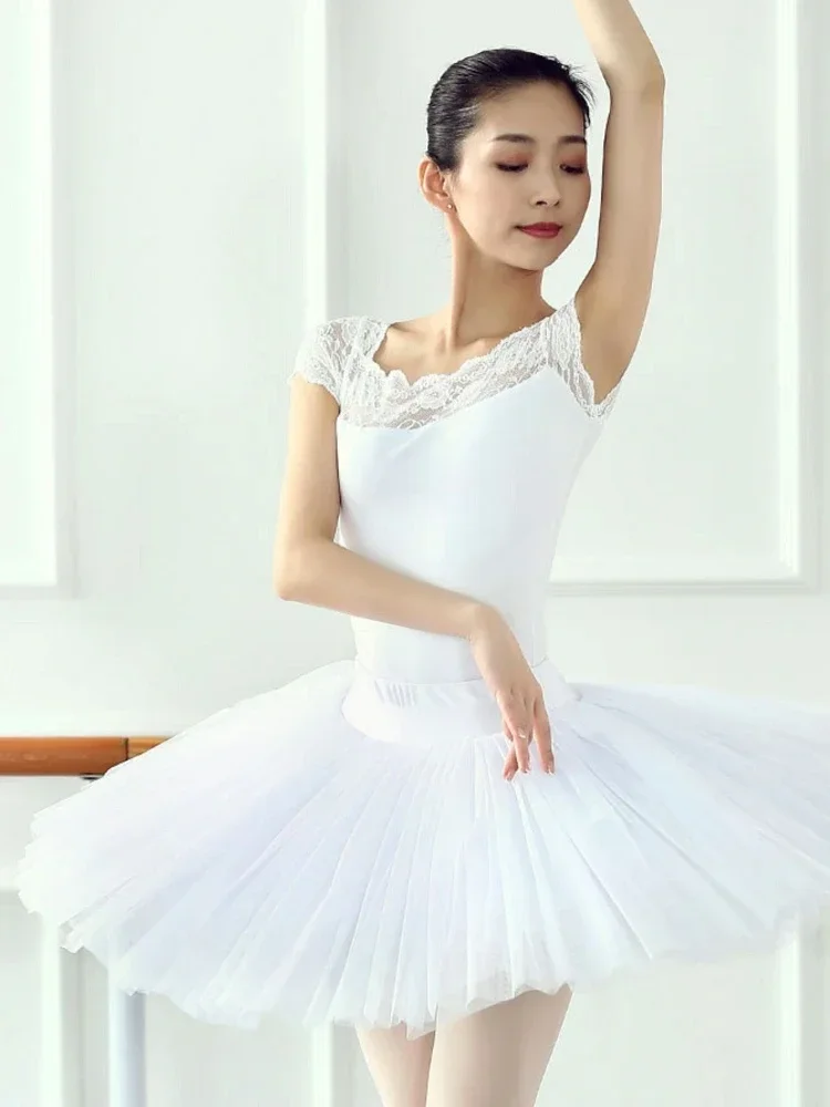 Professional Ballet Swan Lake Tutu White Black Elastic Waist Adults Ballerina 5 Layers Hard Mesh Tulle Skirt Tutus With Briefs