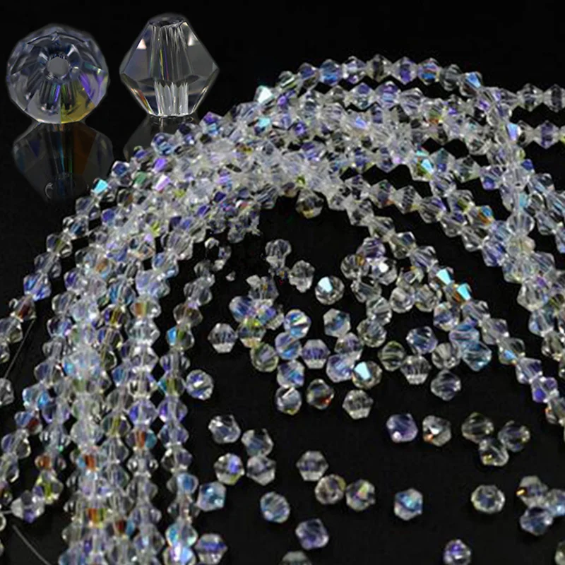 3-8mm Clear Lusterd Glass AB Bicone Loose Beads For Jewelry Making DIY Beading Accessories Beaded Handicrafts