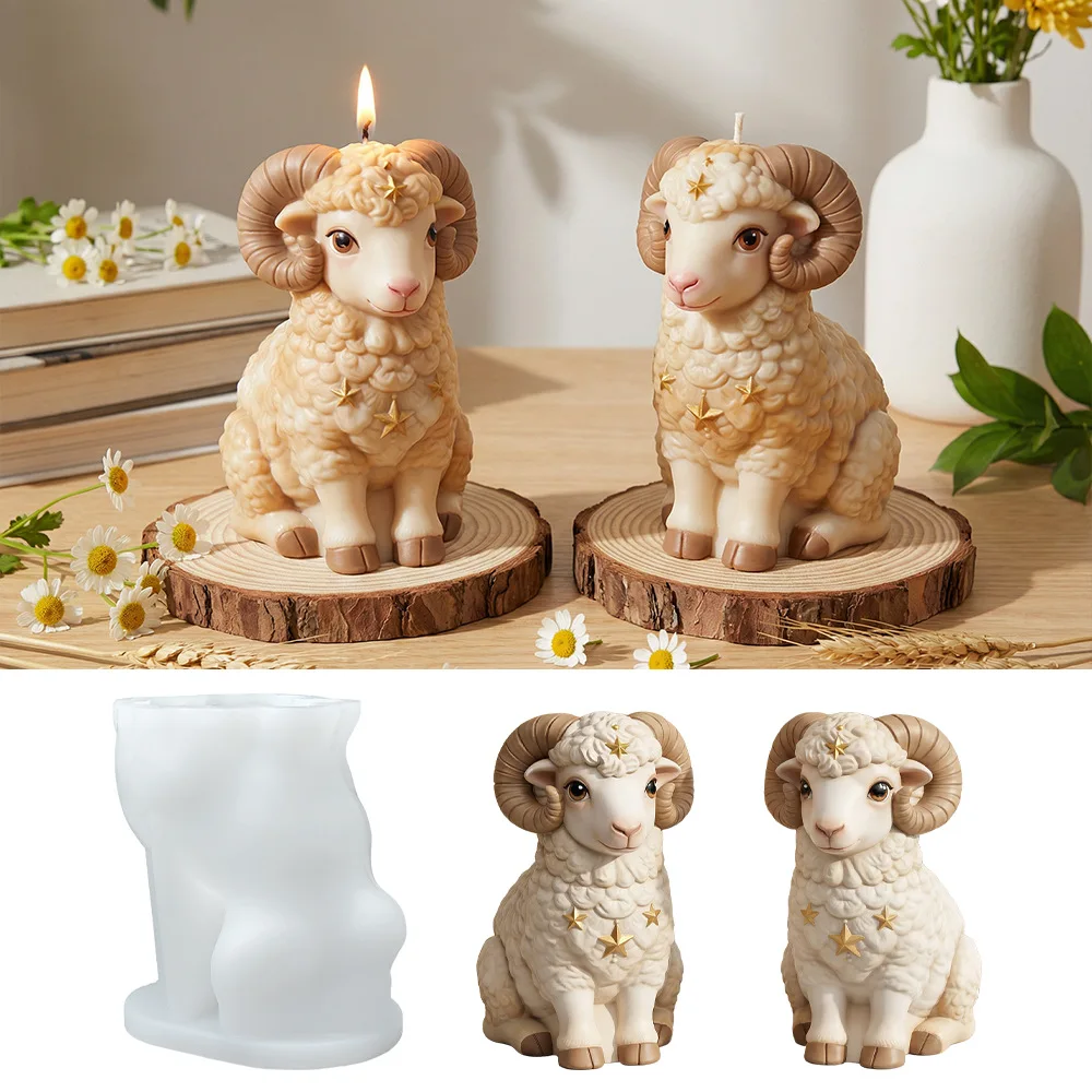 The Squatting Sheep Candle Molds DIY Handmade 3D Cute Sheeps Soap Candle Silicone Mould Animal Ornament Plaster Epoxy Resin Mold