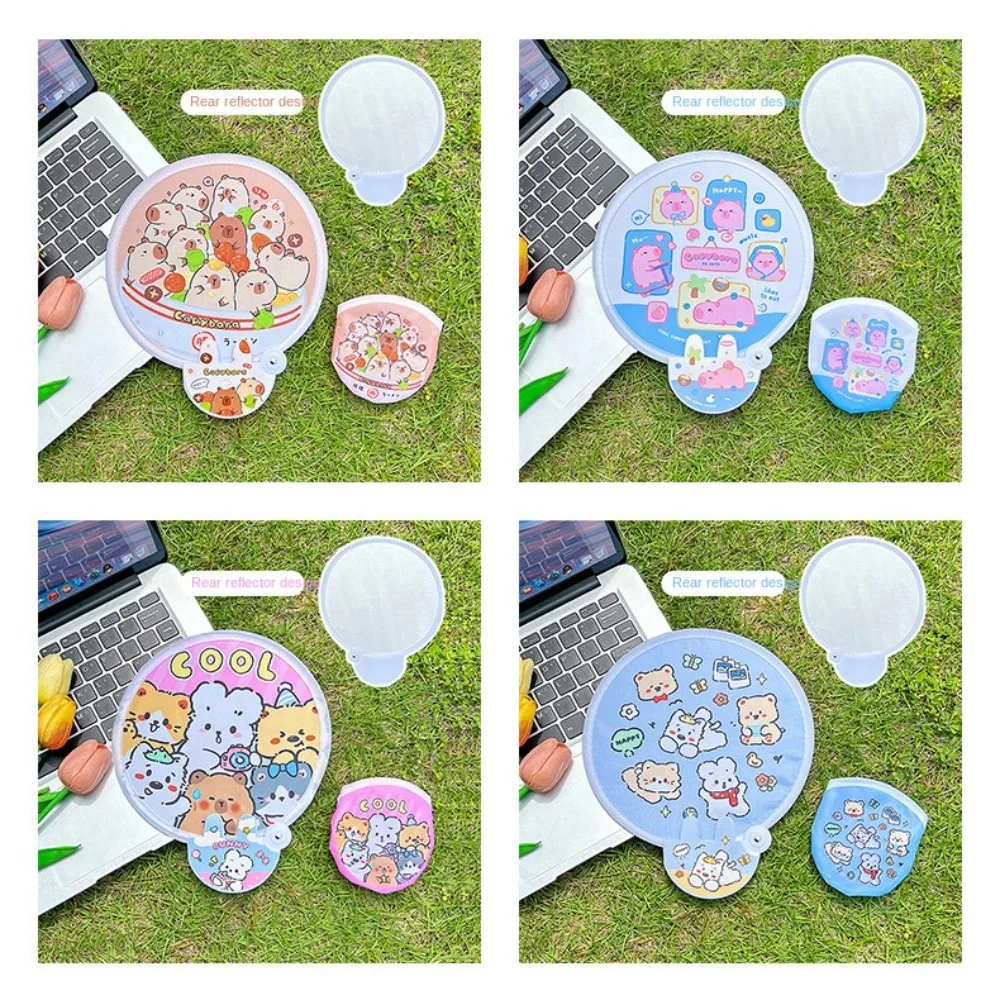 Foldable Cartoon Selfie Reflector Portable Dual Use Cartoon Reflector Folding Fan Little Cute Capybara Pattern Selfie Reflector