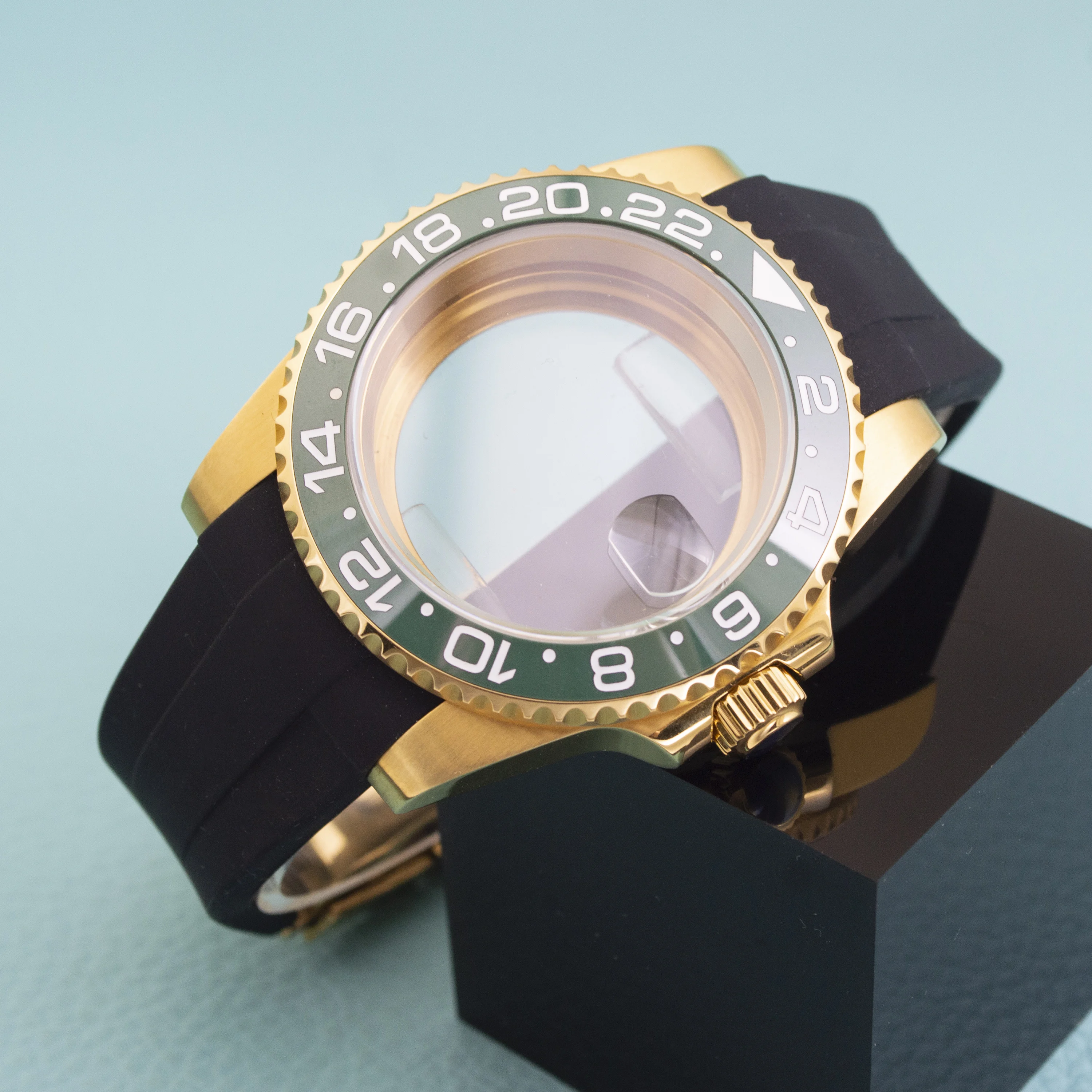 40mm Gold Watch Case NH35 Case Fit NH35 NH36 eta2824 Movement SUB GMT Yacht-master Sapphire Glass Watch Case 20mm Rubber Strap