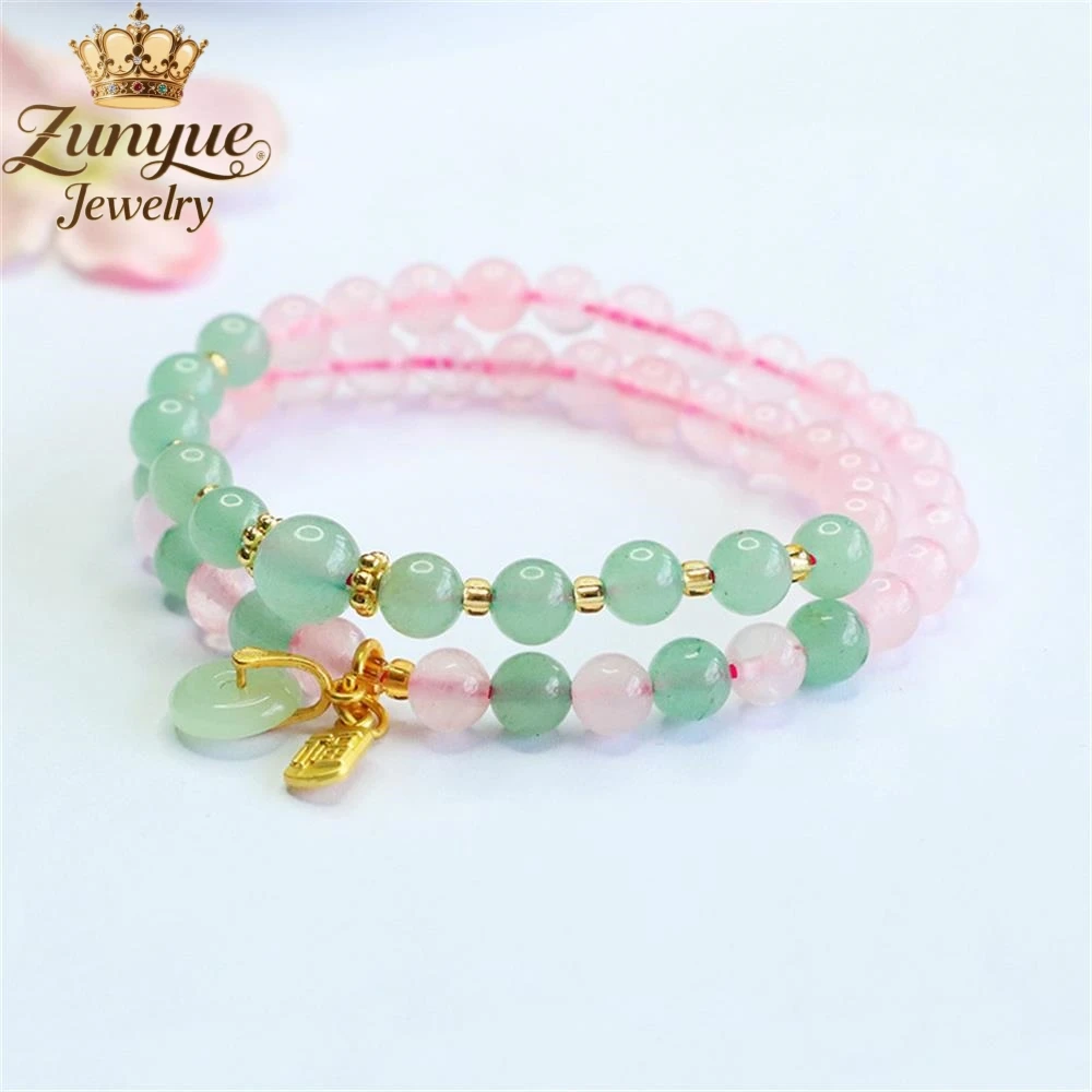 

Natural Rose Crystal Dongling Jade Double-Ring Bracelet Luxury Quality Jewelry Fashion Jewelry Exquisite Elegant Charms Popular