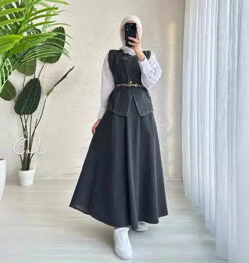 

2025 Women's Casual Shirt Sleeveless Long Skirt Denim Suit Set - New Fashionable Three-Piece Outfit for Women