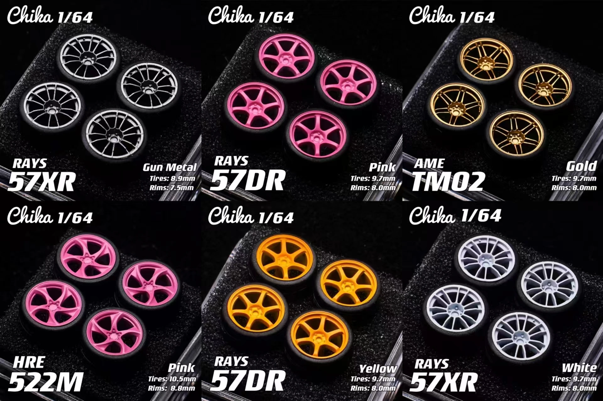 Link 1 Arrival in Aug. 1/64 Chika 10.5mm/9.7mm/8.9mm Wheels + Tires for 1:64 Model Car Modified Parts