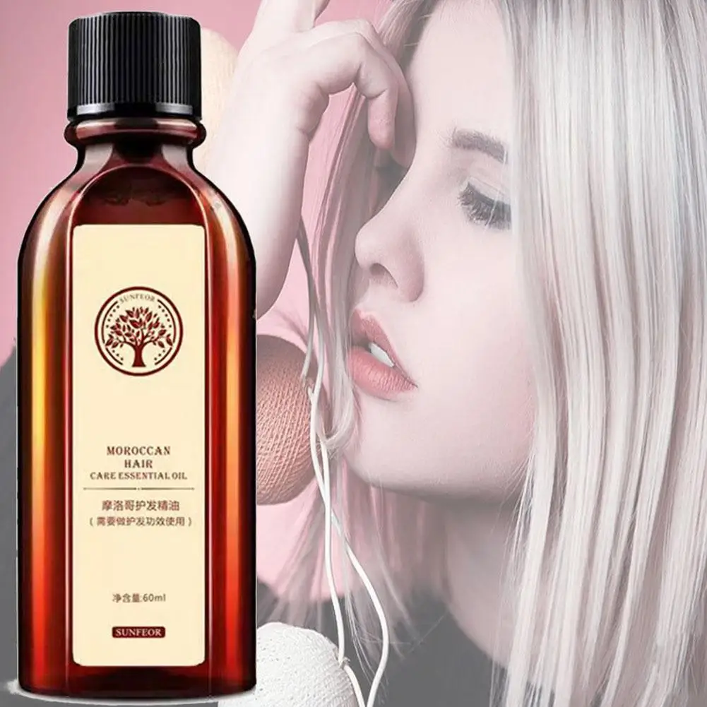 60ml Moroccan Pure Argan Oil Hair Essential Oil Multi-functional Hair & Scalp Treatments Hair Care For Dry Hair Types H1F0