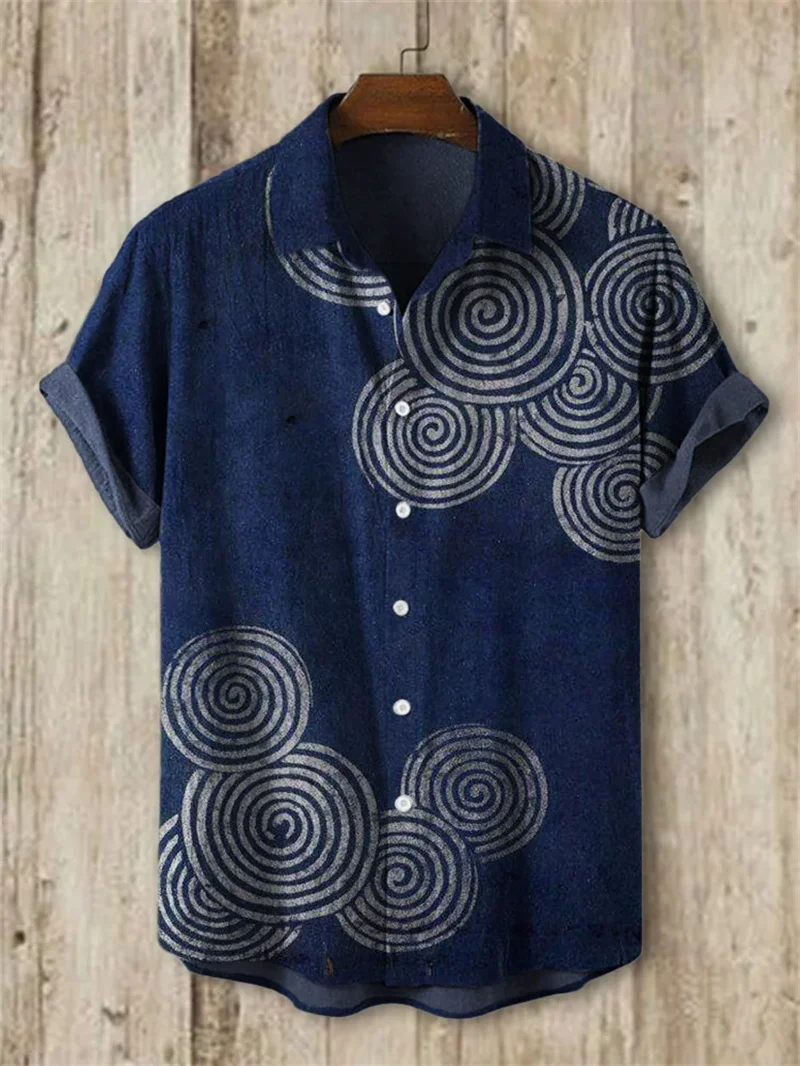 Shirt - Wave printed short sleeved T-shirt, men's fashionable casual clothing, 2024 new shirt,