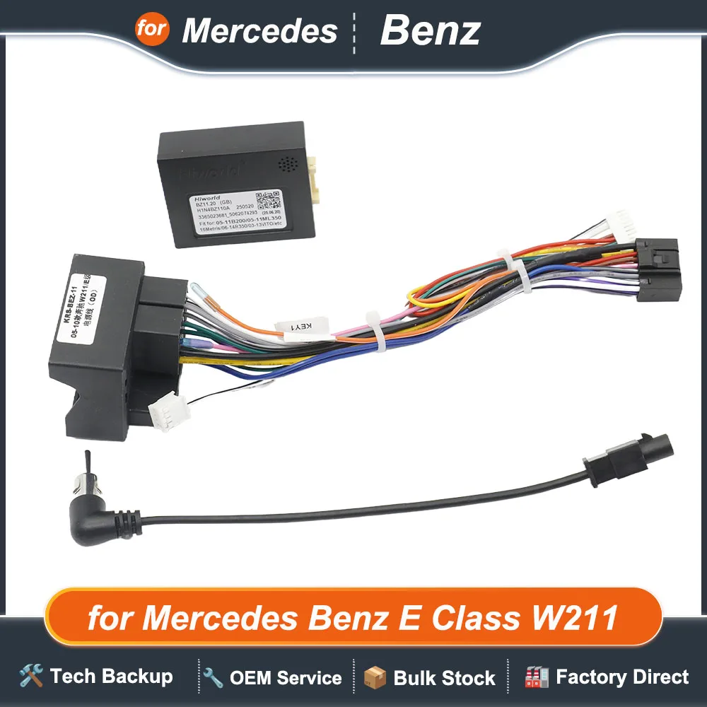 Quadlock Wiring Harness Adapter CAN BUS Decoder 16 Pin Connector Car Android Head Unit Wire Cable for Mercedes Benz E Class W211