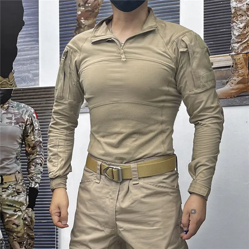 Primavera e verão ao ar livre de mangas compridas Camouflage Suit Slim Elastic CS Tactical Training Frog Suit Segurança Calças e camisas