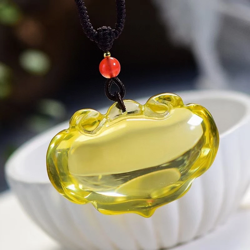 Natural Yellow Citrine Quartz Pendant Brazil Women Jewelry 46*32*21.5mm Citrine Beads Necklace AAAAA