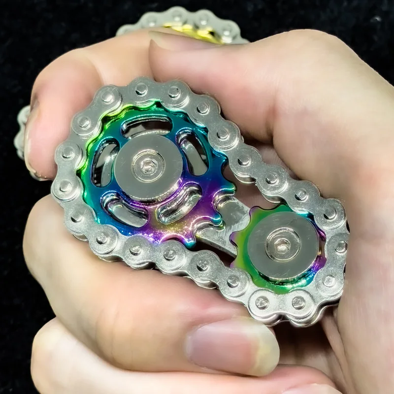 Gear Chain Fidget Spinner Fingertip Gyro Stress Relief Toy Simulated Bicycle Gear Chain Transmission Finger Exercise Massage Toy