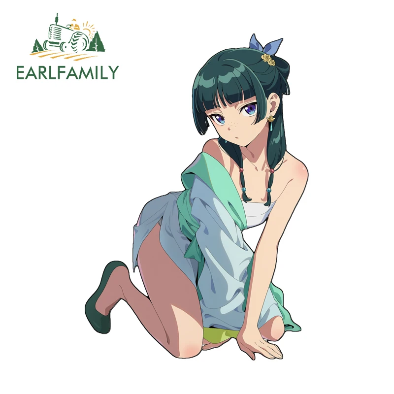 EARLFAMILY Maomao Attractive Car Stickers Anime Girl Kneel Sitting Creative Decal Sunscreen Vinyl Art Laptop Skateboard Helmet