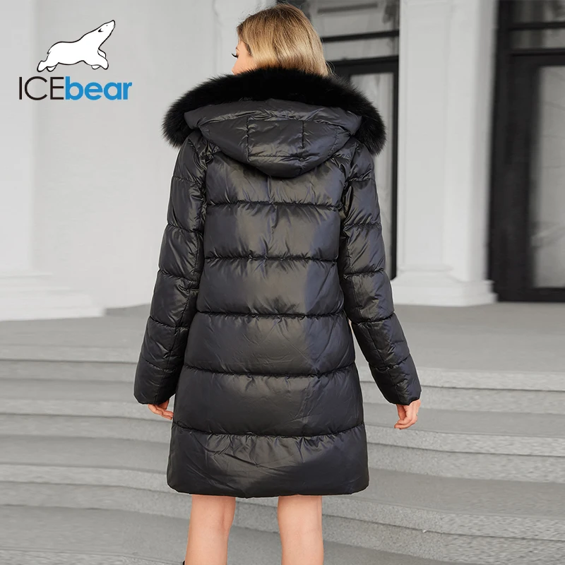 ICEbear 2024 New Winter Down Jacket Thermal Hood Detachable Fur Natural Fur Collar Elegant Solid Color Thick Jacket GWD4622I