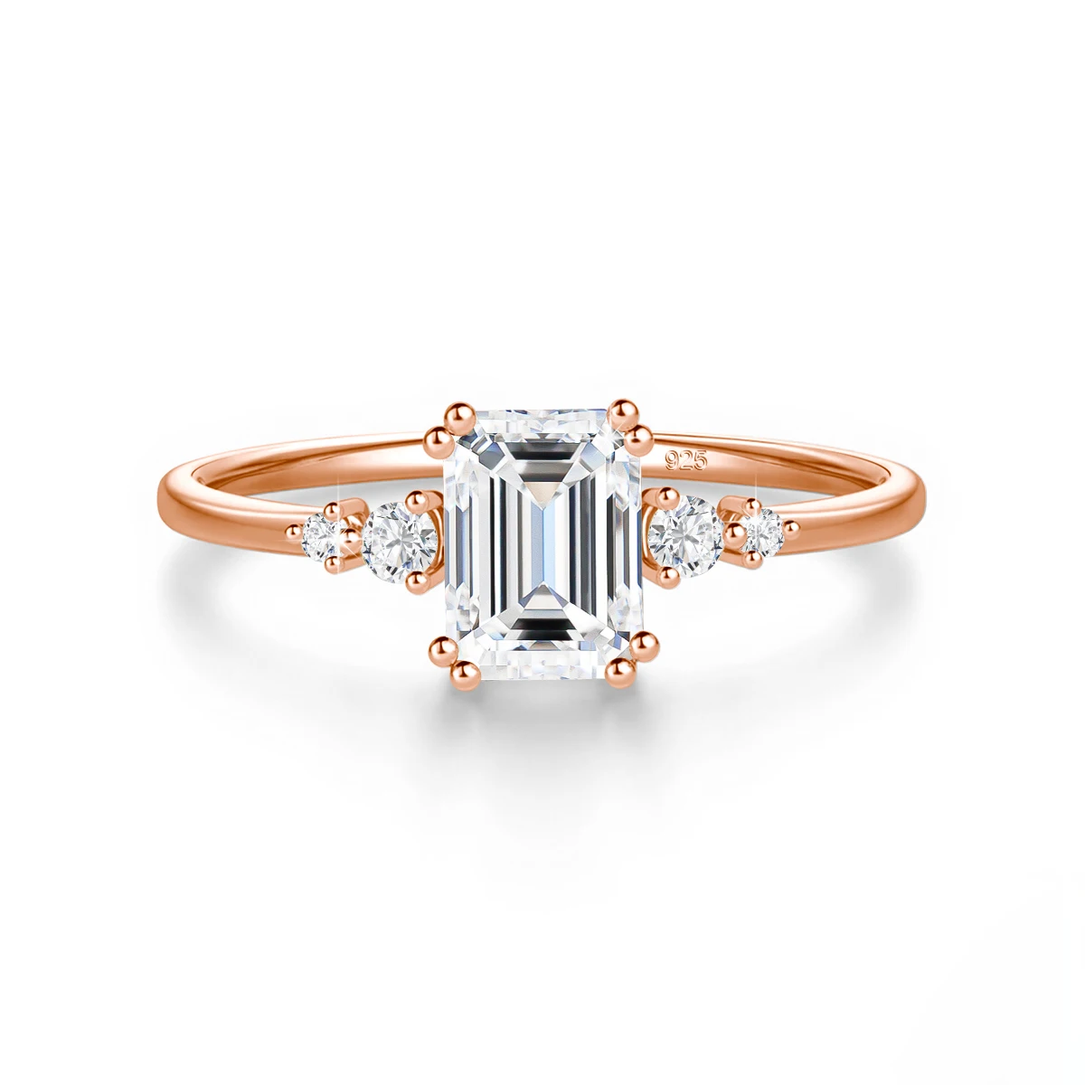 Reine 925 Sterling Silber Klassische Smaragdschliff Moissanit-Ringe für Frauen Fünf-Stein Hochzeits-Verlobungsring Edle Schmuckstücke – Detail 9
