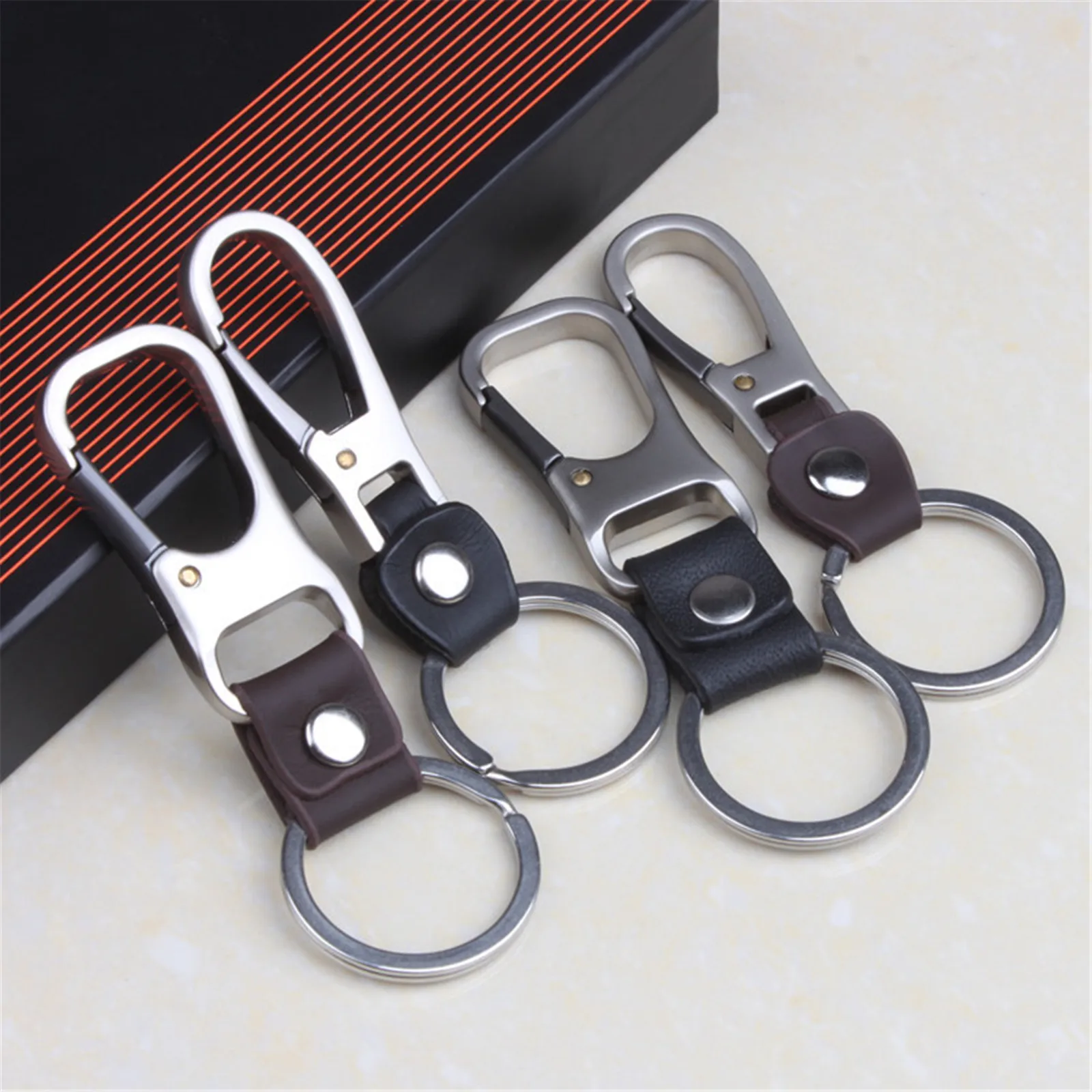 Leather Metal Keychain Stainless Steel Ring Zinc Alloy Car Pendant Handmade Wallet Pocket Men Waist Key Holder Organizer Gift