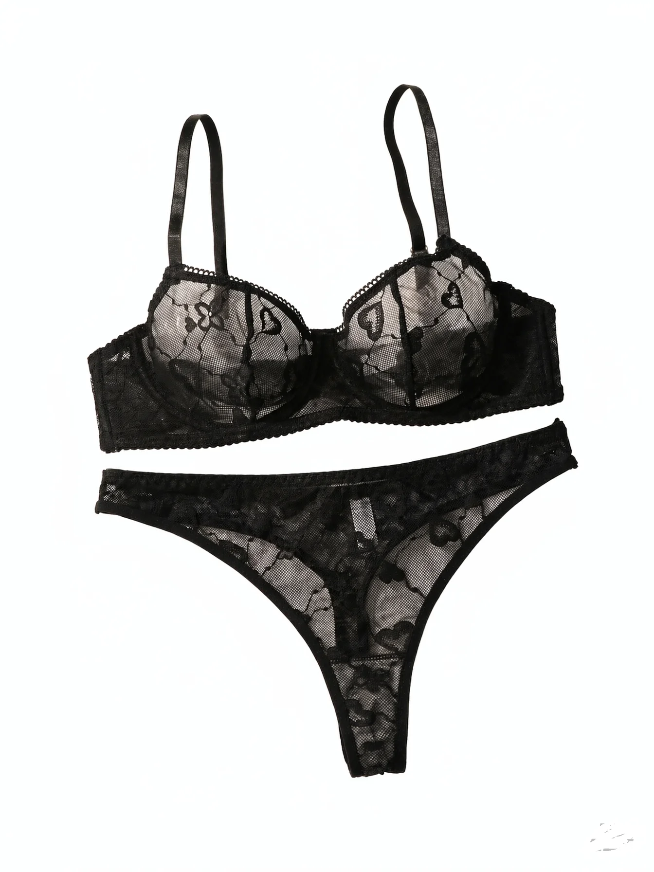 Women's sexy lingerie set with transparent heart-shaped lace and steel ring gathering push up pull up lingerie set YS2968