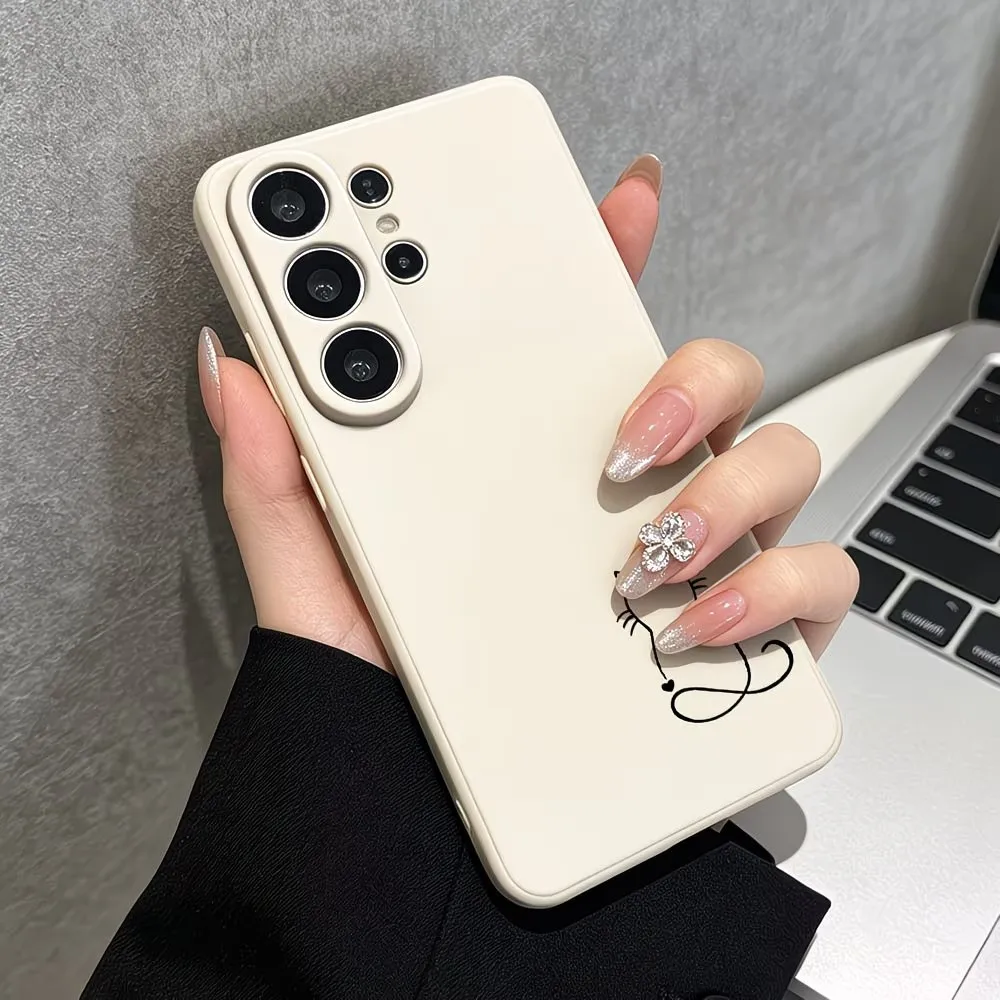 Minimalis Line Art Cat Sketch Pattern Phone Case For Samsung Galaxy A73 A72 A71 A70 A56 A55 A54 A53 A52 A51 Matte AntiSlip Cover - view 4