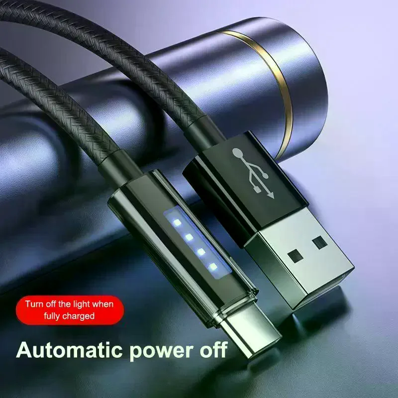 120W 6A Super Fast Charge Cable USB Data Cord Automatically  Off Power Fast Charging Cable For  OPPO
