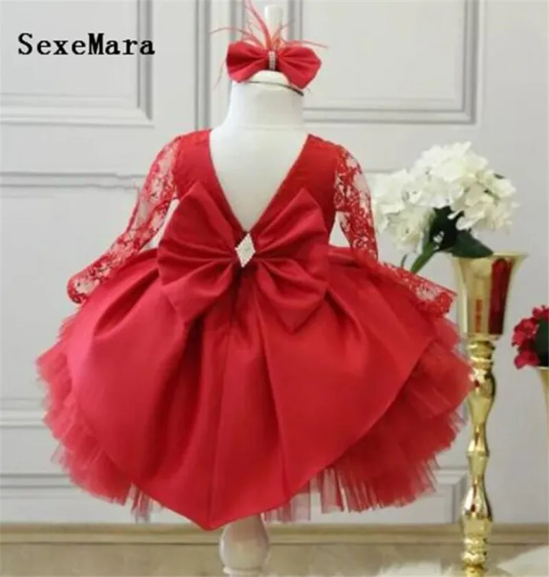 

cute baby tutu 1st birthday party dress long sleeve o neck girl dress for special occasion infant outfit with big bow