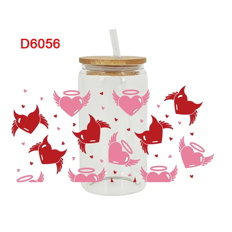 UV DTF Sublimation Stickers Teacher Loves Valentine's Day Candy Sugar Hearts Cow Boy Printed For 16oz Libbey Glasses Wraps D6046