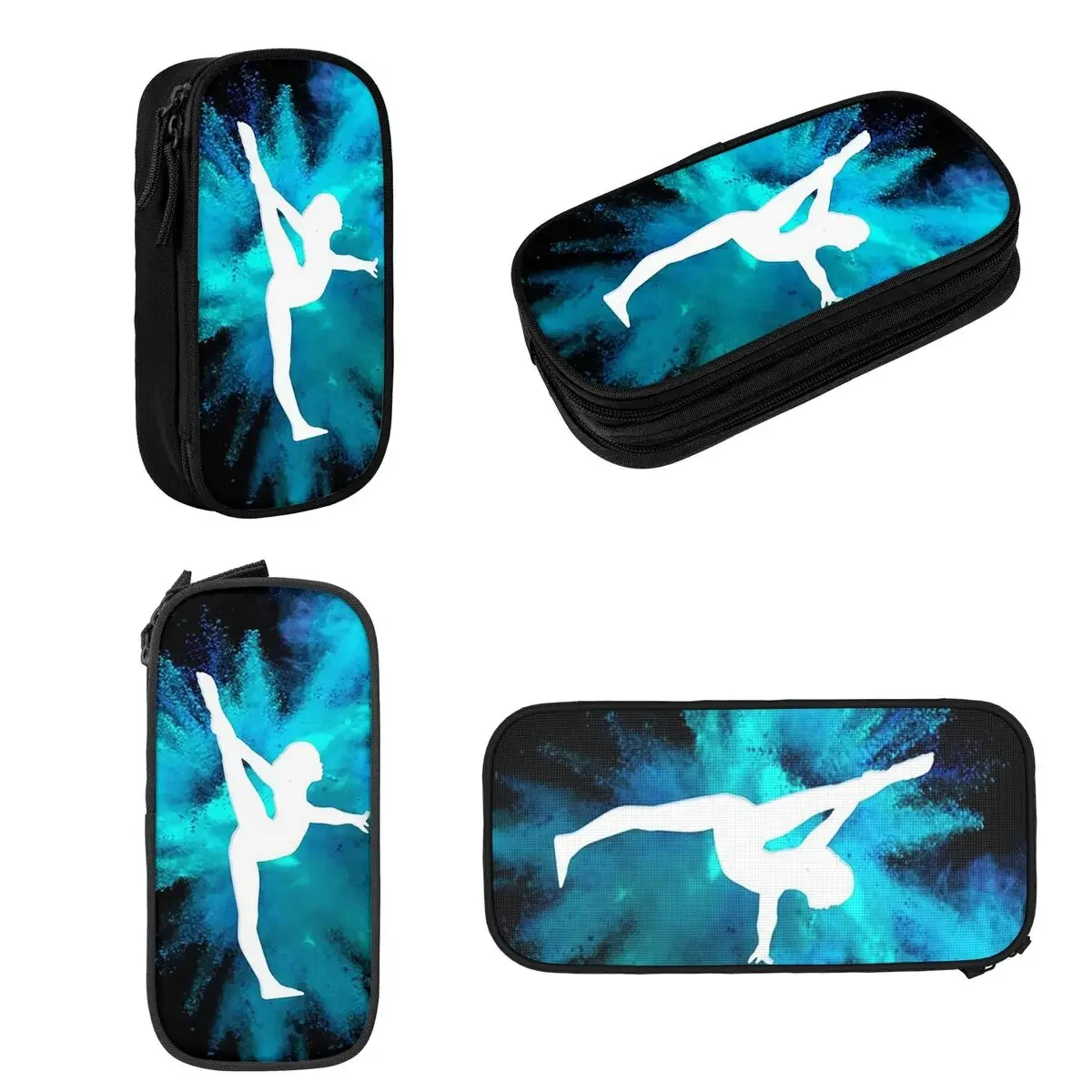 Gymnast Silhouette - Blue Explosion Pencil Cases Big Capacity Pen Bags Pen Box Pencil Pouch For Boys Girls Stationery School