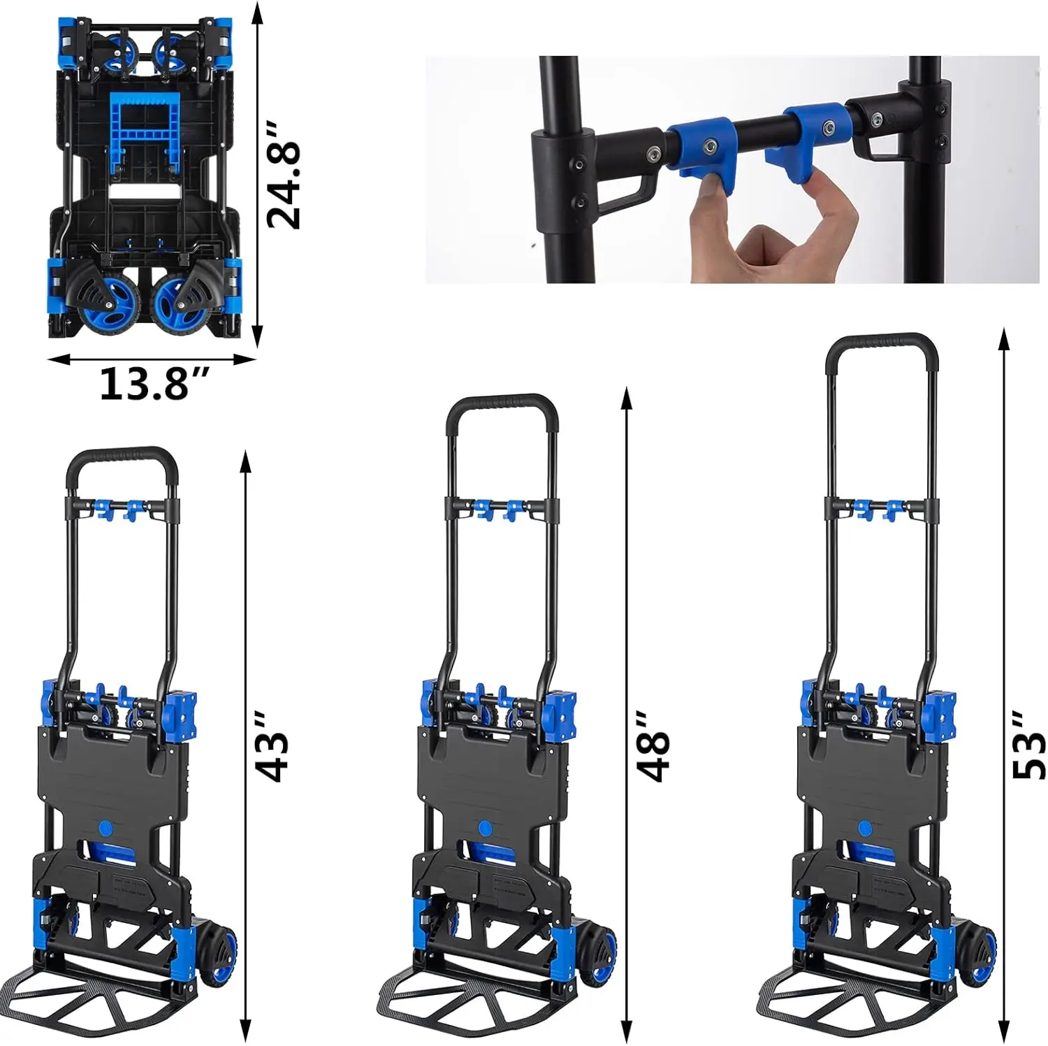 Caminhão, carrinho de dolly de mão resistente, carrinho de dolly conversível com capacidade de 330 libras com cesta dobrável, carrinho de bagagem 2 em 1 f