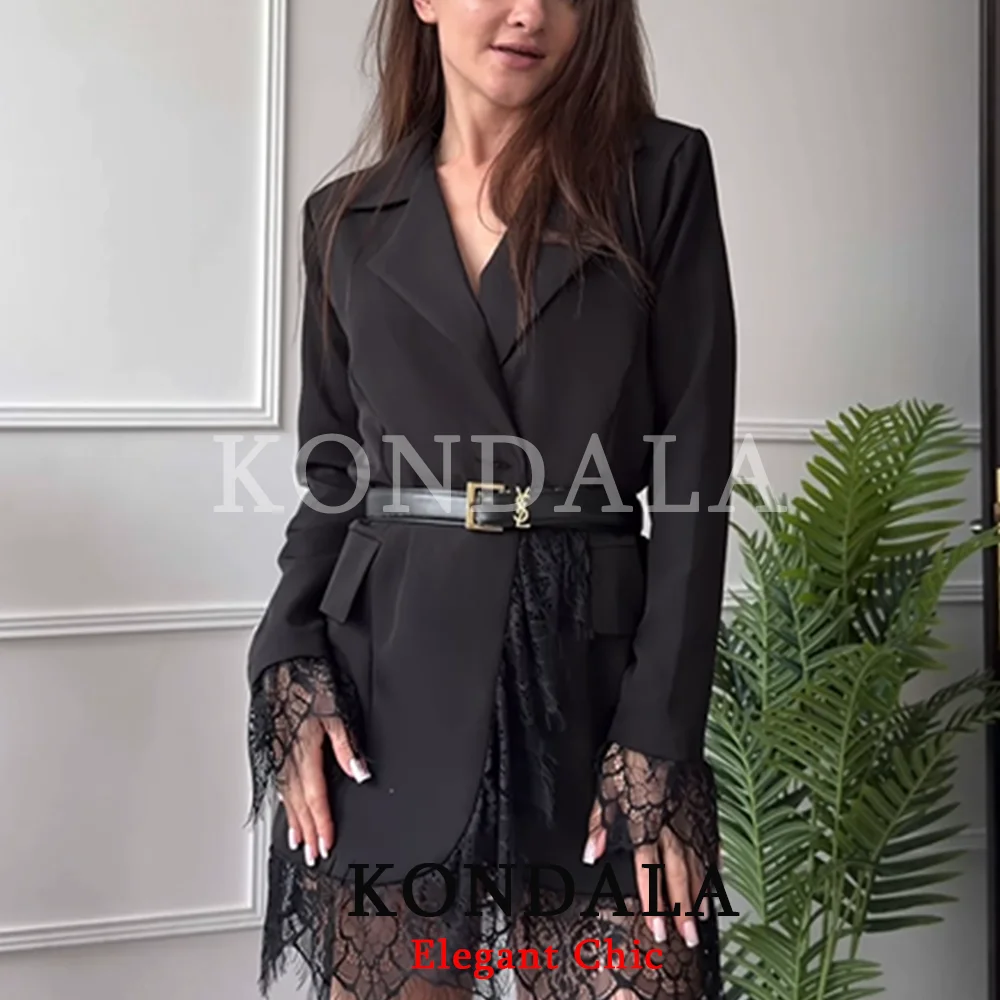 콘달라 여성 트렌디 레이스 패치워크 슬림 블레이저 허리 블레이저 패션 2026 신상 봄 여름 하이 스트리트 출퇴근 데이트 여성 블레이저