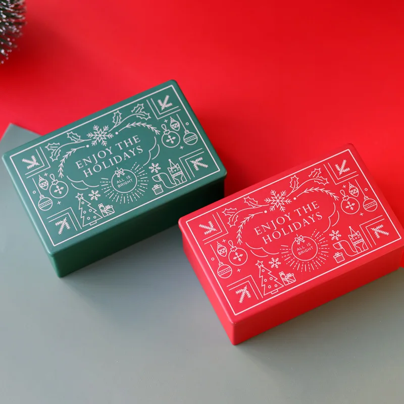 Christmas Rectangle Metal Tinning Can Candy Box Gift Packaging Storage Box Biscuit Can Iron Can Home Storage Box