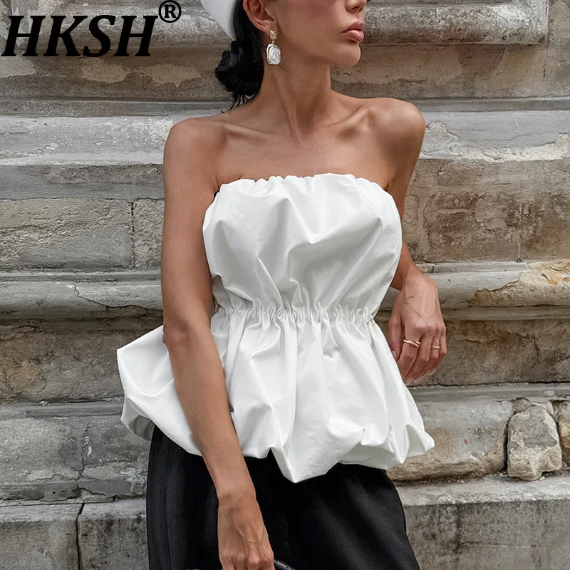 

Женский сексуальный топ HKSH без бретелек, шикарный, плиссированный, с утягивающим эффектом на талии, облегающий, универсальный, высококачественный, в стиле Y2K, модный, новинка лета 2026 HK20236