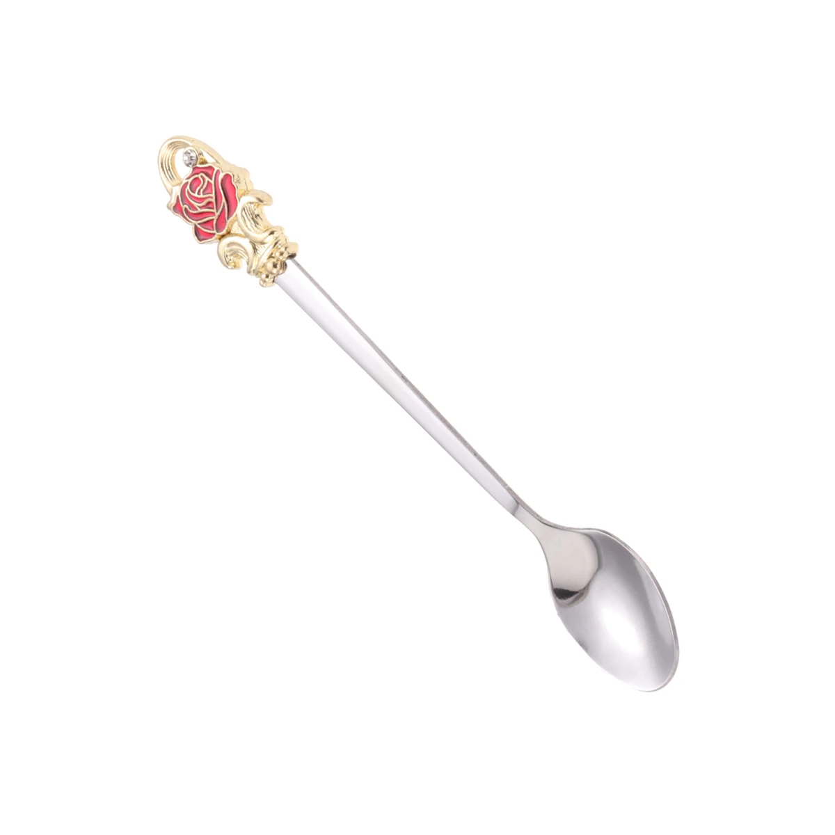 

Enamel Coffee Spoon Stainless Steel Red Rose Stirring Spoons Kitchen Dessert Scoops