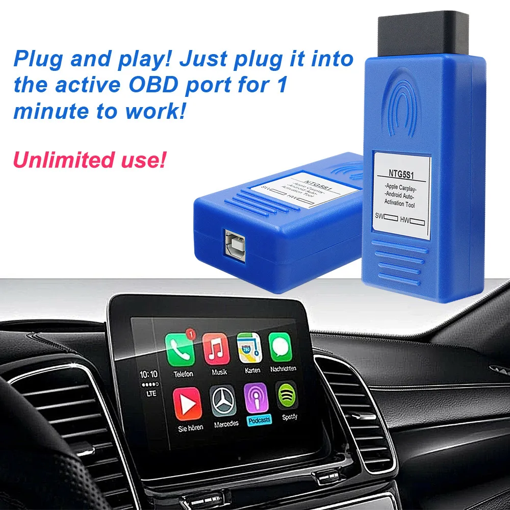 Unlimited Use NTG5S1 CarPlay for Apple/Android NTG5 OBD2 for Mercedes Benz NTG5.1 Via OBD2 for IPhone/Android Activation Tool