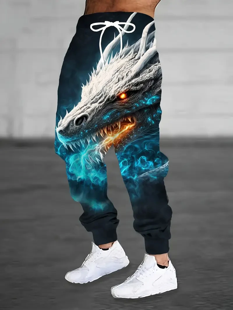 

Men Casual Joggers-Dragon Flame 3D Printing-Sweatpants Loose Fit Sport Gym Training Track Pants Elastic Waist Drawstring Pocket