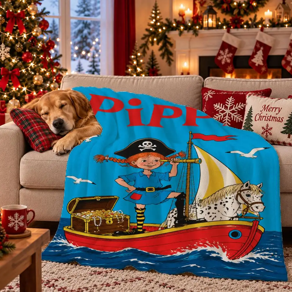 Pippi Longstocking Throw Flannel Pet Blanket Cover Warm Soft Multifunctional Throw Universal  Bedsqread Holiday Gifts