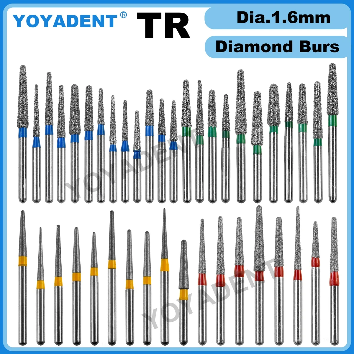 Dental Diamond Burs Dentistry Drills High Speed Turbines Burs  Dental Polishing tools Dia.1.6mm TR Type 10Pcs/Pack