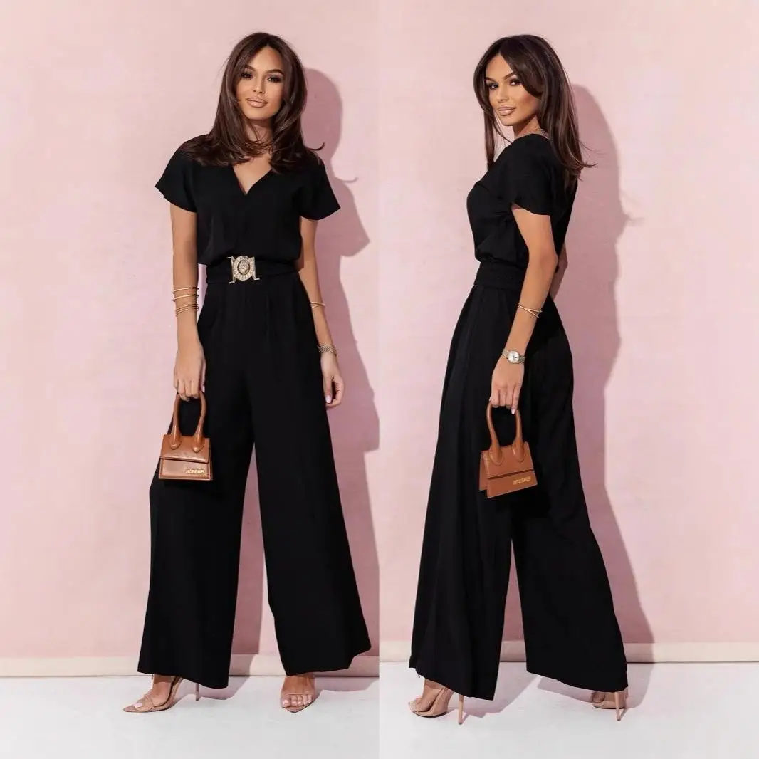 المرأة عادية V-ne الخصر محفور ort-sve لون نقي السراويل الطويلة بذلة Ele عالية الخصر المحملة ألياف خلات #3