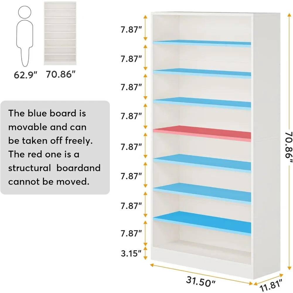 9 Tiers 40-45 Pairs Heavy Duty Wood Freestanding Shoe Storage Cabinet, 70.8'' Tall Shoe Cabinet with Open Storage, White