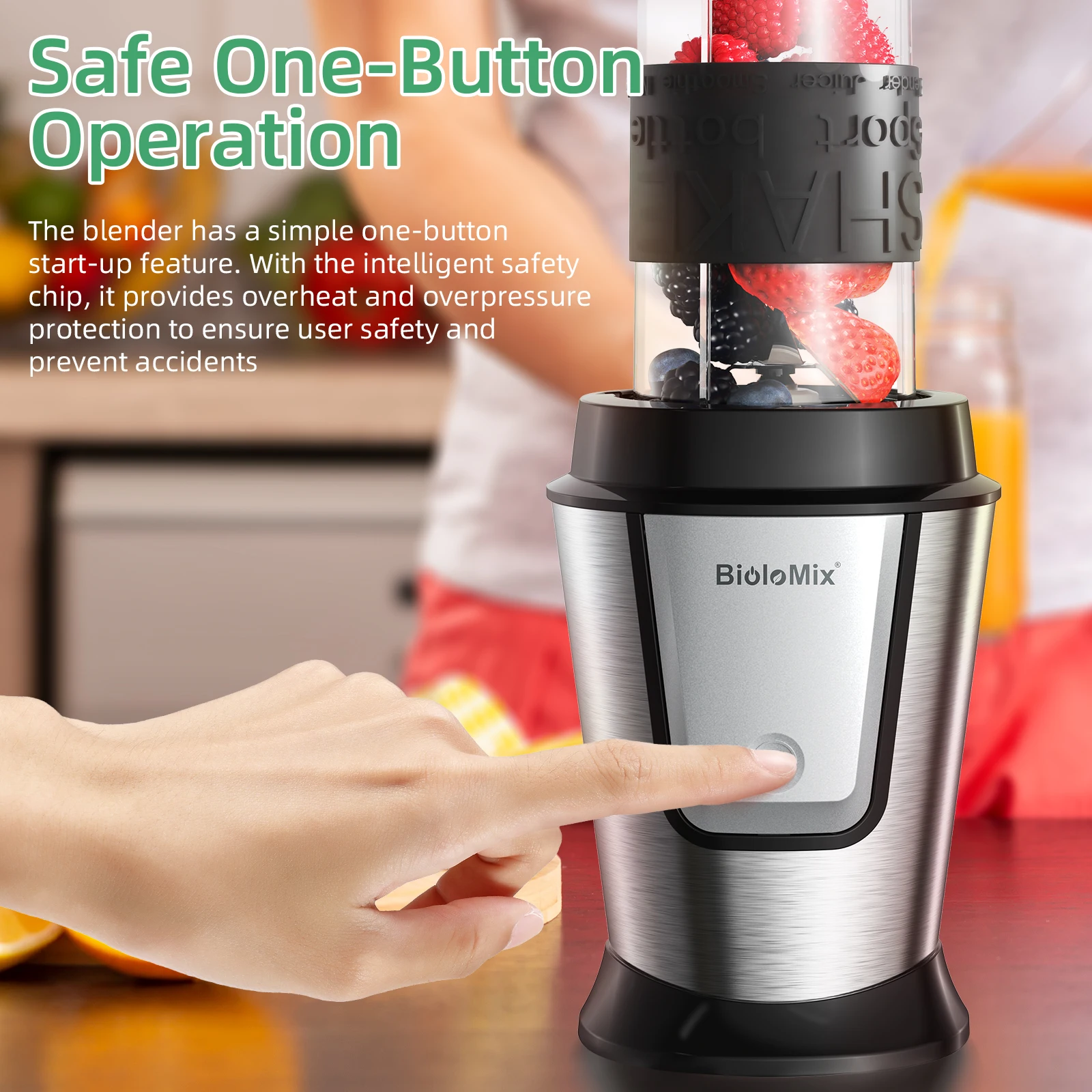 BioloMix 3-in-1 Multifunctional Food Processor 700W Portable Juicer For Baby, Blender Personal Smoothie Mixer Food Chopper