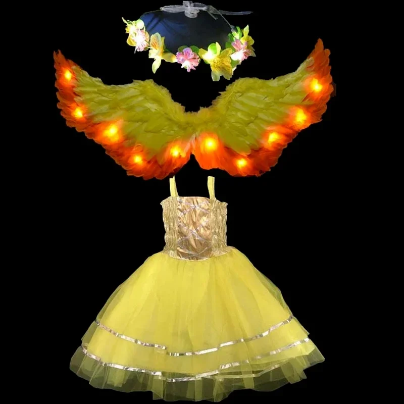 احتفالي LED توهج ضوء ريشة أجنحة الملاك الاطفال فتاة زهرة بنات حفلة تنكرية الزفاف عيد ميلاد