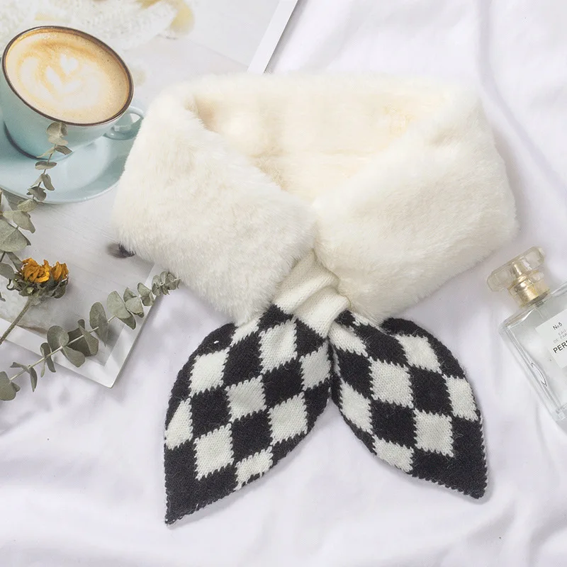 Wild Windproof Neck Soft Scarf Unisex Winter Warmth Thick Knitted Fishtail Stitching Plush Collar Ladies Solid Color