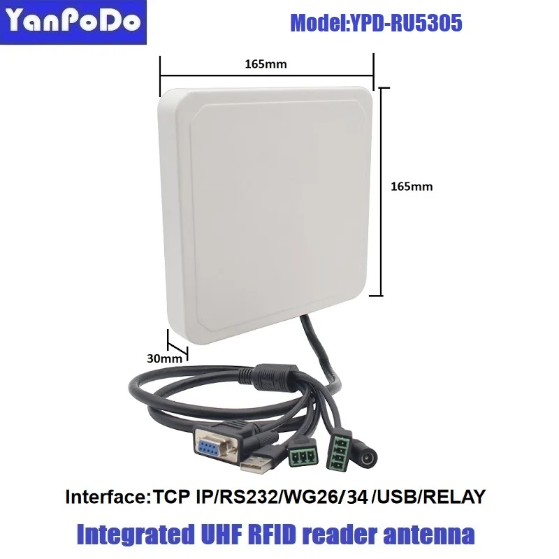 Yanpodo 1-4m Uhf Rfid Reader Long Range Built in 4dbi Circular Antenna RS232 WG26 WG34 USB RELAY Ethernet for Vehicle Management