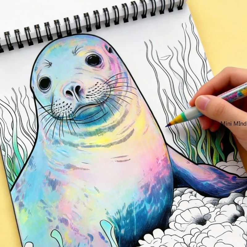 A Dreamy Deep-sea Themed Marine Creature Coloring Copy Album, Featuring Dolphin/seal/starfish/coralthemes, 32 Types Patterns