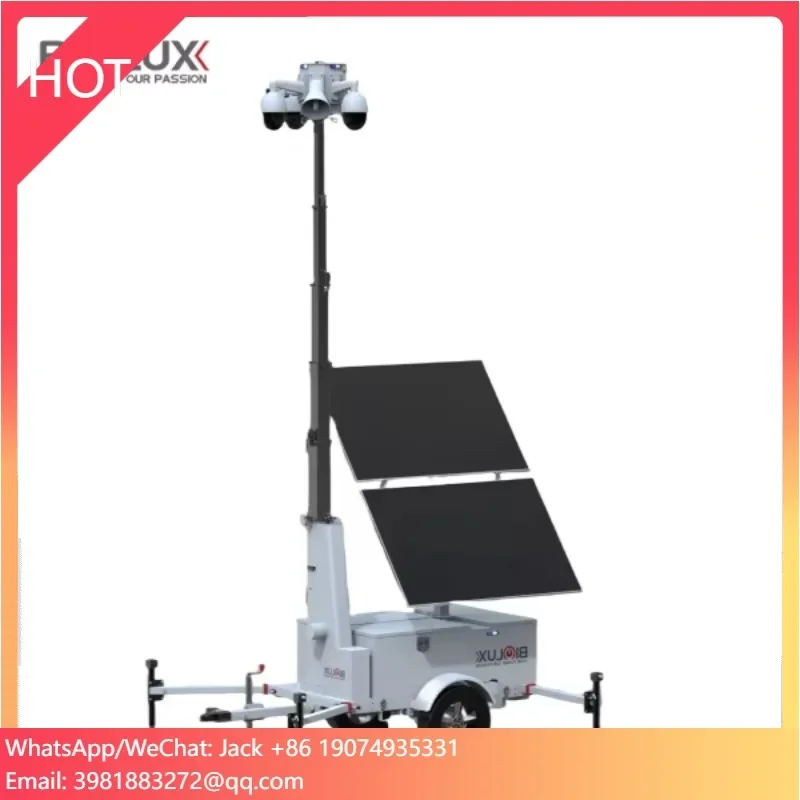

EXW Price Mobile Solar Surveillance CCTV Trailer Surveillance Systems 360 Degree Rotation Off-Grid Solar Tower CCTV