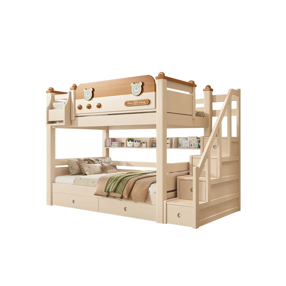 

simple ins | Solid wood upper and lower beds with the same width, high and low beds, small apartment, box upper and low