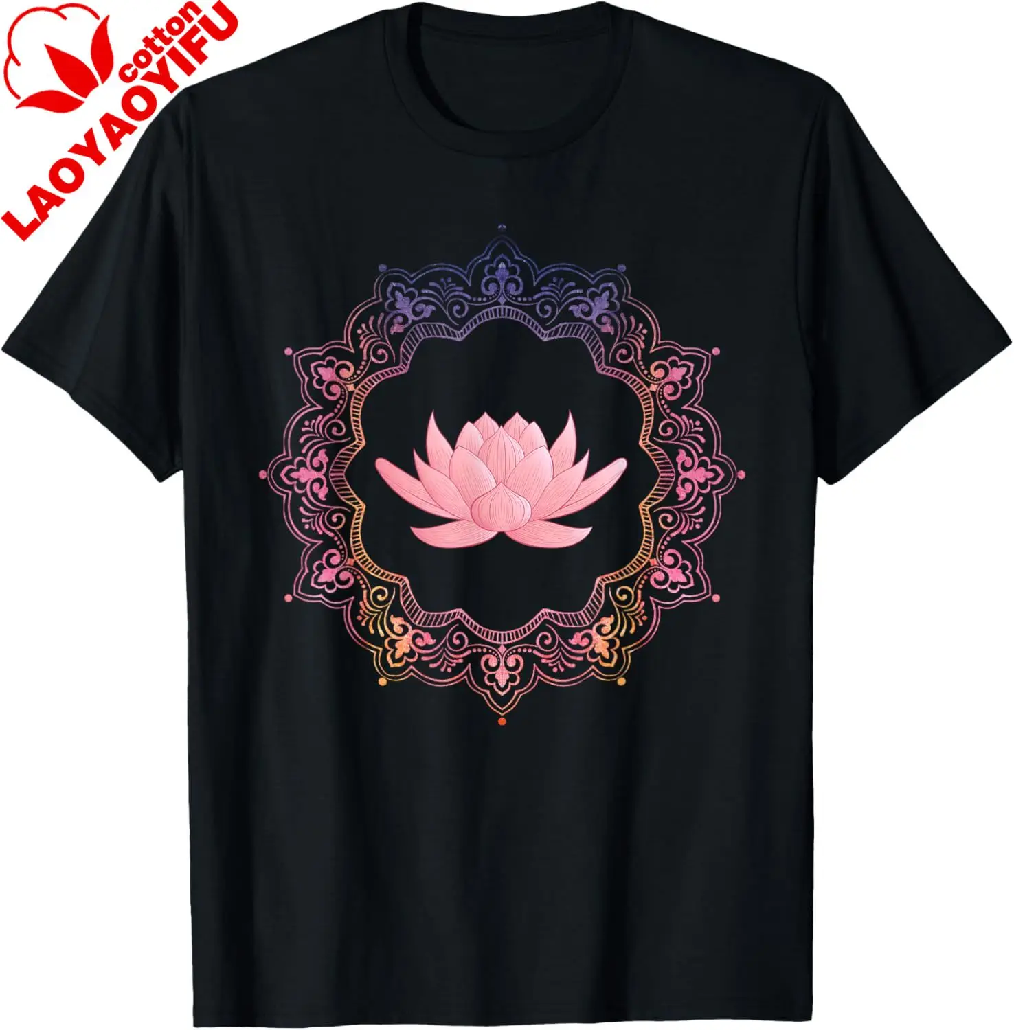 Lotus Mandala Circle | Spiritual Yoga T-Shirt Men's and Women's 100% Cotton Short-Sleeved Shirt Kawayi Y2k Graphic Tee