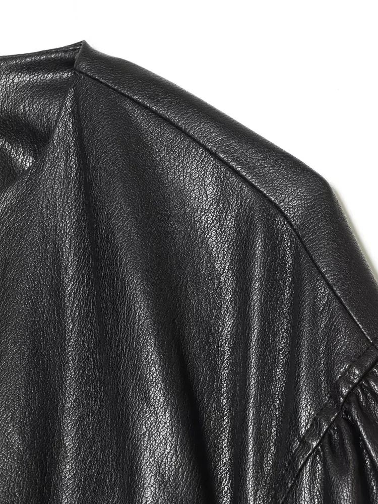 AACHOAE Women's Faux Leather Cropped Jacket Oversized Zip Up PU Leather Coat Casual Bomber Jacket Streetwear Outerwear